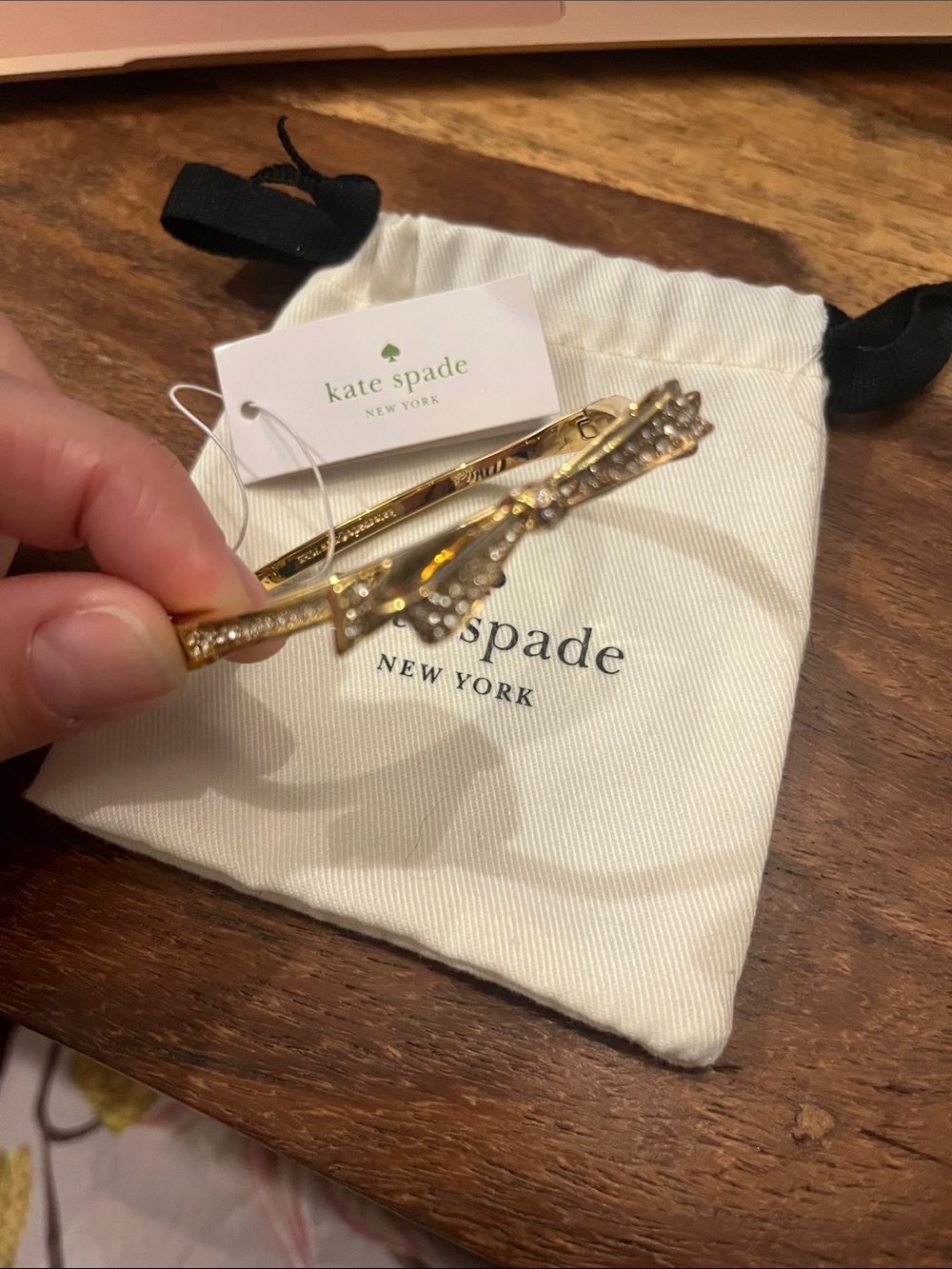 Kate Spade New York Gold Love Notes Pavé Crystal Bow Hinged Bangle Bracelet